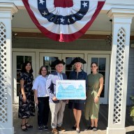 Justinne Lake-Jedzinak, Theresa Skvarla, Assembly Member Charles Lavine, Executive Director Harriet Gerard Clark, Jessica Pearl (L. to R.) celebrate the a $30,000 grant that will be used towards Raynham Hall Museum programming.