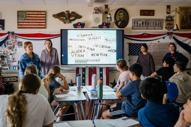 Members of Bethpage High School’s Civics Club visited JFK Middle School to lead an interactive lesson on the U.S. Constitution and the three branches of government.
