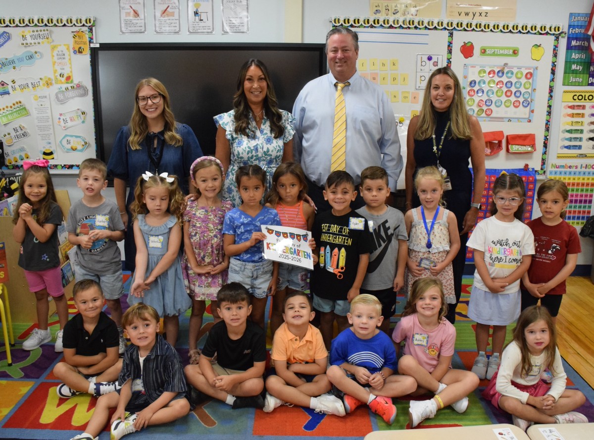 Massapequa Superintendent William Brennan greeted Melissa Bruno’s kindergarten class at Unqua Elementary School for their first day of school.