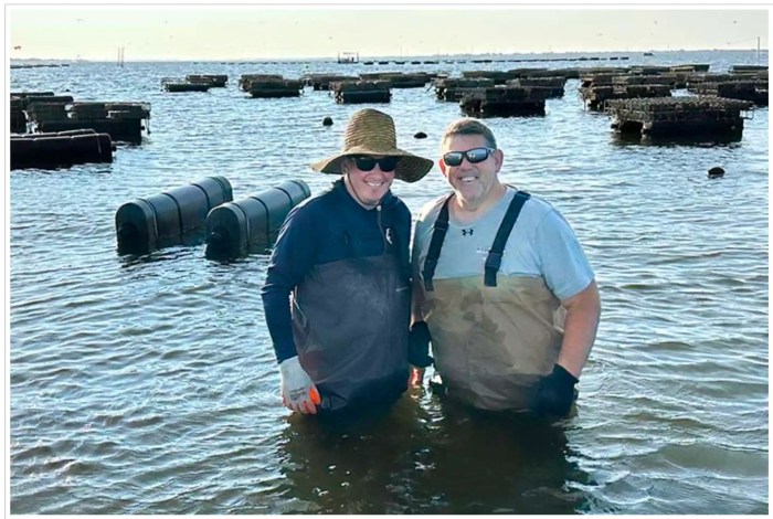 Toasted Oyster farmers Mike Miezianka and Ray Smith Jr. in the Great South Bay.