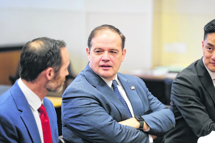 Suffolk County district attorney Ray Tierney is seen prior to hearing of alleged Gilgo serial killer Rex Heuermann, in Judge Tim Mazzei’s courtroom at Suffolk County Court in Riverhead on Friday, March 28, 2025.