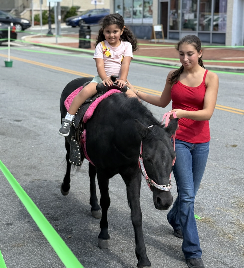 A petting zoo offered pony rides to street fair attendees.