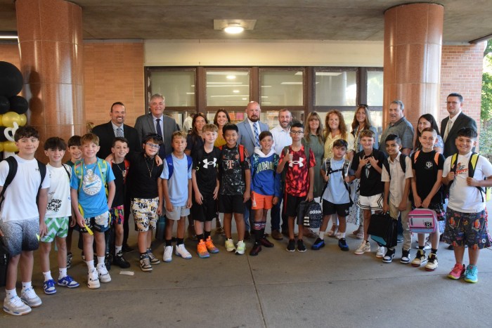 Wantagh School District Board of Education trustees and administrators greeted Wantagh Middle School students as they arrived for the first day of school.