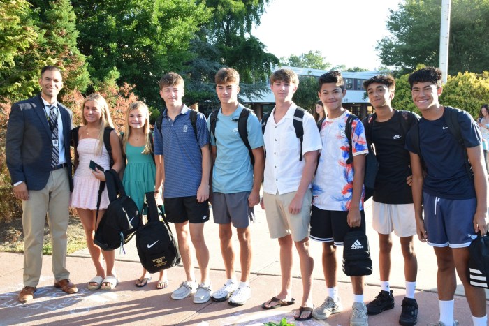 Arriving students at Wantagh High School were greeted by Principal Paul Guzzone.