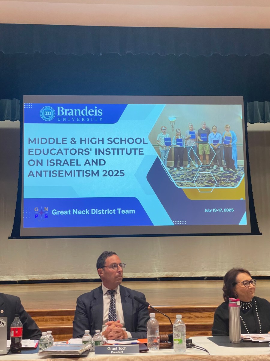 A team of educators who attended Middle & High School Educators' Institute on Israel and Antisemitism at Brandeis University presented at a school board meeting.