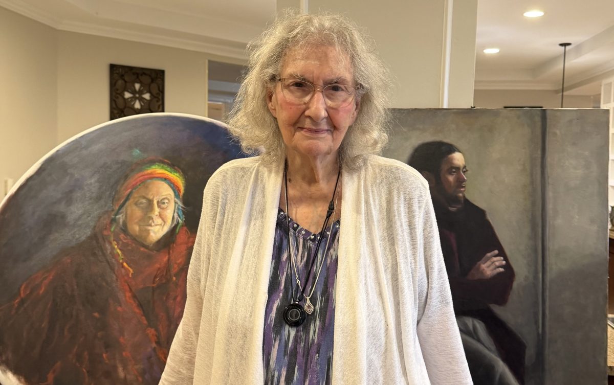 Elaine Schecter displayed two paintings at Atria Cutter Mill's showcase.