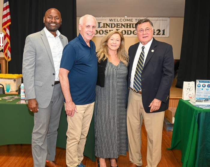 Assemblymember Kwani O'Pharrow (11 D), Suffolk County Legislator Kevin McCaffrey (14 D), Executive Director of Lindenhurst Community Cares Lori-Ann Novello and Suffolk County Executive Ed Romaine