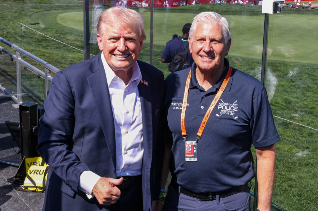 President Donald Trump and Nassau County Executive Bruce Blakeman (L. to R.) attended the Ryder Cup at the Bethpage Blake Golf Course.