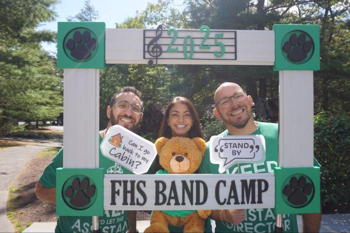 Band Directors Matthew DeMasi, Elena Scarano and Dave Abrams (L. to R.) at band camp.