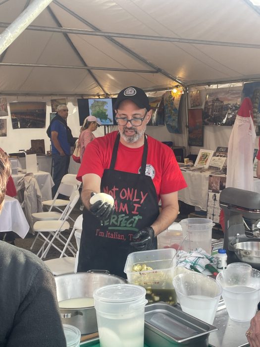 Salvatore Tatta, a member of the John Michael Marino Lodge No. 1389, led mozzarella-making demonstrations.