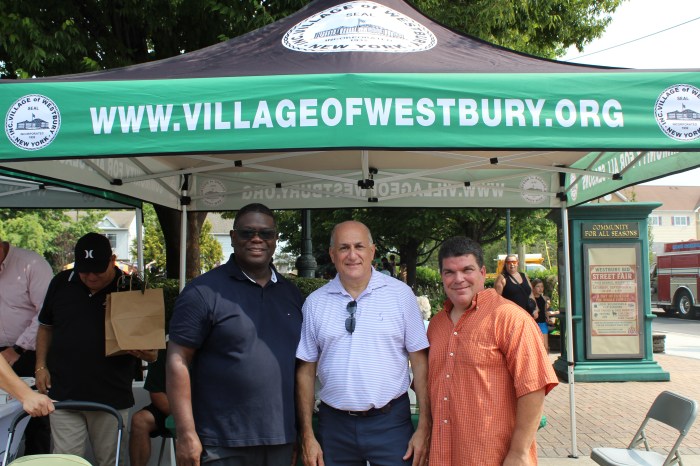 Village of Westbury Board Members (L. to R.) 2nd Deputy Mayor Beaumont Jefferson, Mayor Peter Cavallaro and Trustee Vincent Abbatiello.