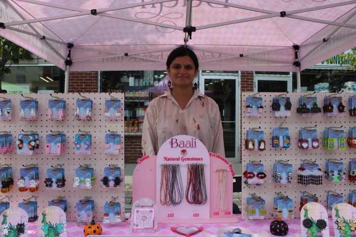 Miriam Yaqoob, owner of Baali Handcrafted Goods, sold handmade earrings at the Westbury Street Fair.