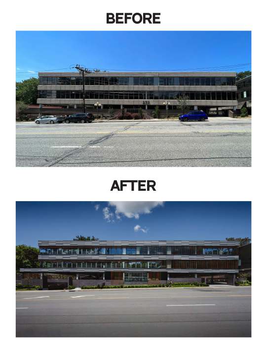 Mojo Stumer Associates transformed a highly visible office building. 