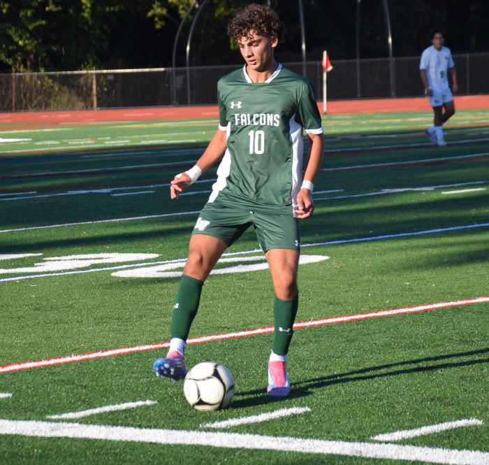 Senior left winger Stefano Linardos dripping a soccer ball for the Locust Valley Falcons' boys varsity soccer team. Photos by Locust Valley Central School District