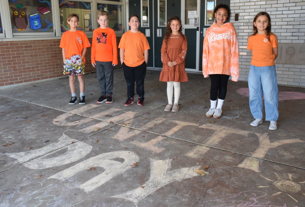 Forest Lake Elementary School fourth graders Brody Abel, Logan Kugler, Charlie Brustman, Sadie Oppenheim, Bree Diaz and Amelia Franzese (L. to R.) were among the many students who wore orange for Unity Day.