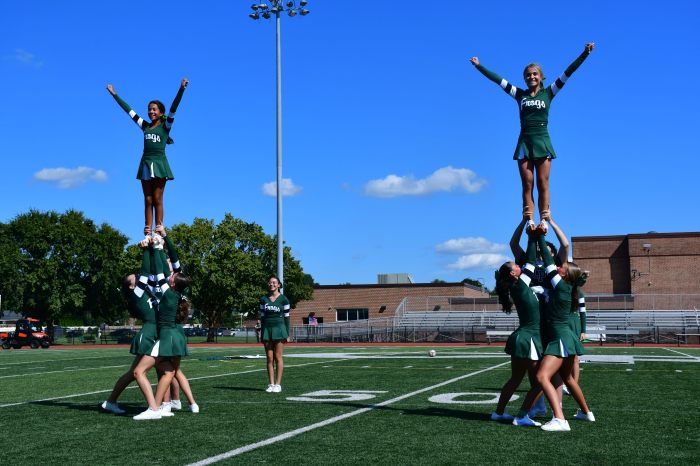 The Carle Place cheerleaders performed at the pep rally.