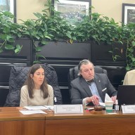 Roslyn Estates Trustee Susan Rubinstein (L.) and Mayor Adam Koblenz during the October board of trustees meeting.