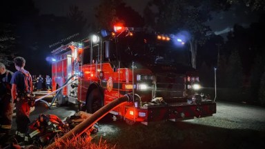 Firefighters from multiple Nassau County departments worked to extinguish a house fire on Pinetree Lane in Roslyn Heights.