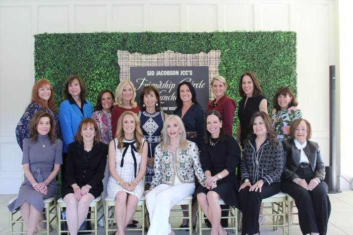 Friendship Circle Luncheon co-chairs and founder in front row, Co-chair Gabrielle Goodman (center left), Founder Denise Silverberg (center) and Co-Chair Andrea Stein (center right), surrounded by Sid Jacobson JCC Board of Directors.