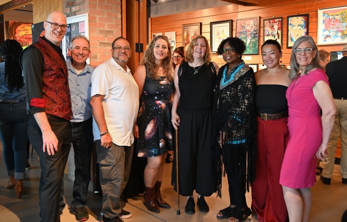 Robyn Bellospirito (C.) with the Westbury Arts Board.