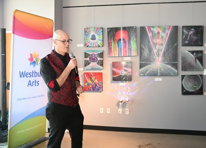 Curator Jay Stuart thanking everyone who attended the opening reception.
