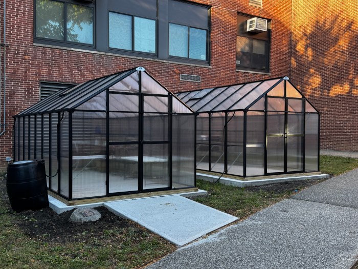 Schreiber High School Dedicates Greenhouses in honor of alumni Mark and Julian Bernstein.