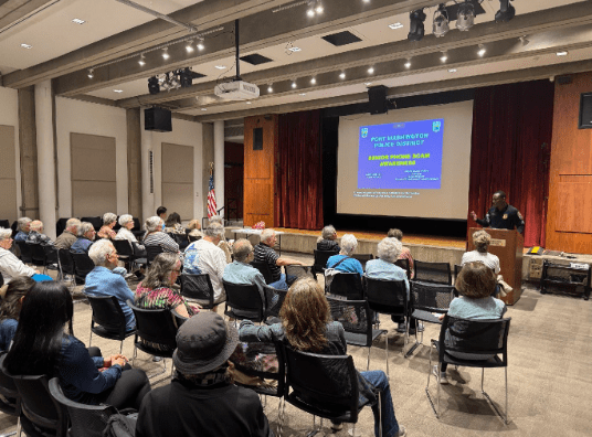 The Board of Police District Commissioners presenting on the dangers of cyberscams at the 2024 Crime Prevention Community Forum.