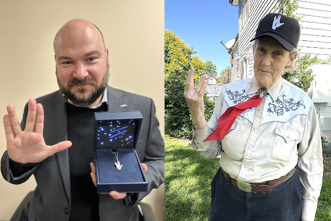 Tim Howe (L.) and Temple Grandin (R.) from Spectrum Designs were honored with Leonard Nimoy “Live Long & Prosper” Tribute Award.