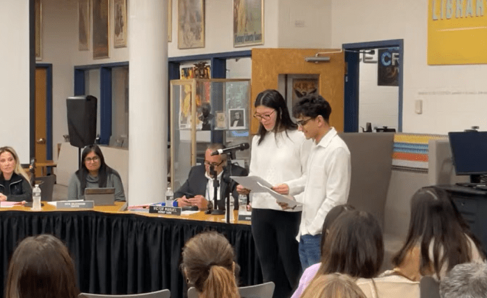 Jericho High School Student Council co-presidents spoke at the October meeting about updates in the high school.