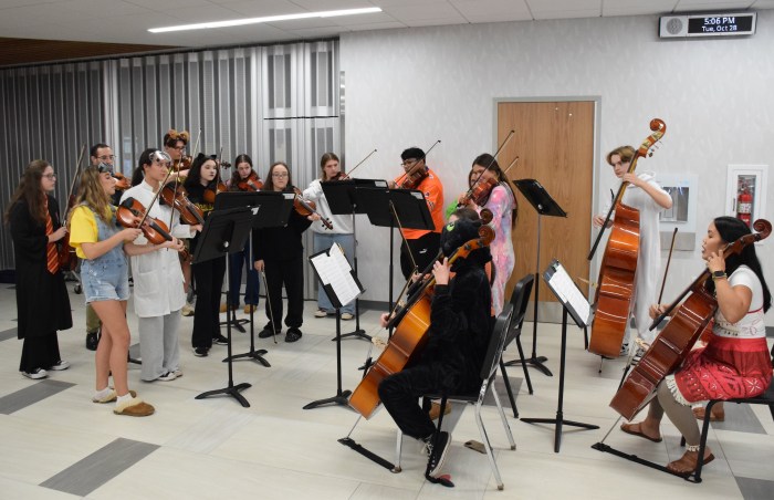 Costumed orchestra students played for the crowd.