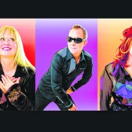 The B-52s (from left: Cindy Wilson, Fred Schneider and Kate Pierson) are performing their farewell tour at Jones Beach on Oct. 5 alongside Devo.