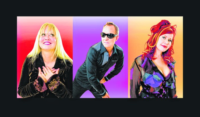 The B-52s (from left: Cindy Wilson, Fred Schneider and Kate Pierson) are performing their farewell tour at Jones Beach on Oct. 5 alongside Devo.