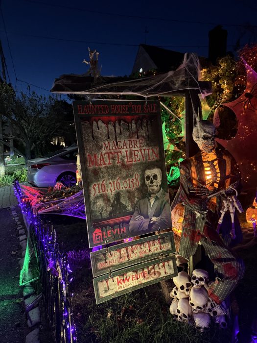 Levin's Halloween-themed real estate sign.