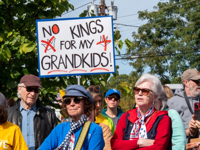 Protestors in Blumenfeld Family Park in Port Washington.