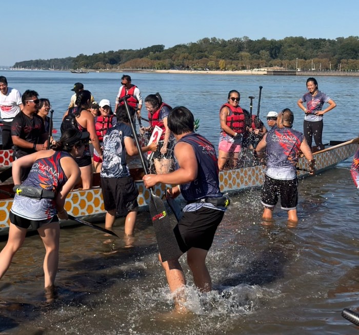 Competitors celebrated after a race.