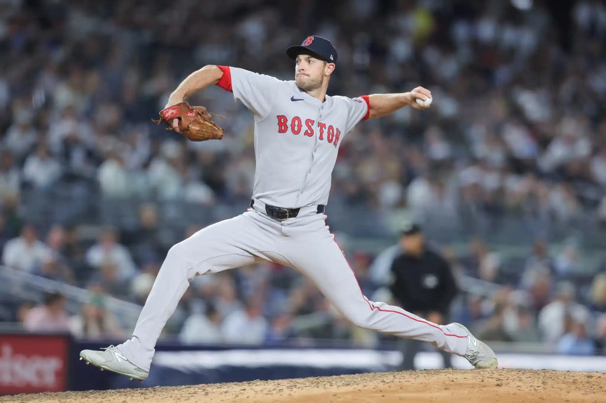 Boston Red Sox relief pitcher and former Mets player Steven Matz (41) pitches during the sixth inning against the New York Yankees during game two of the Wildcard round for the 2025 MLB playoffs at Yankee Stadium.