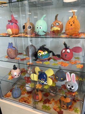 Harbor Hill students literary pumpkins.