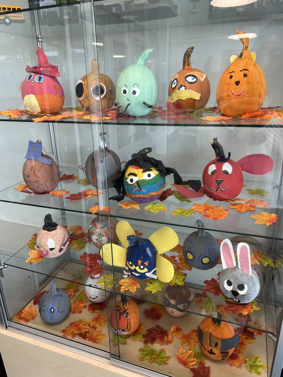 Harbor Hill students literary pumpkins.