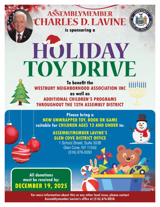 Donations can be made to Lavine's office in Glen Cove.