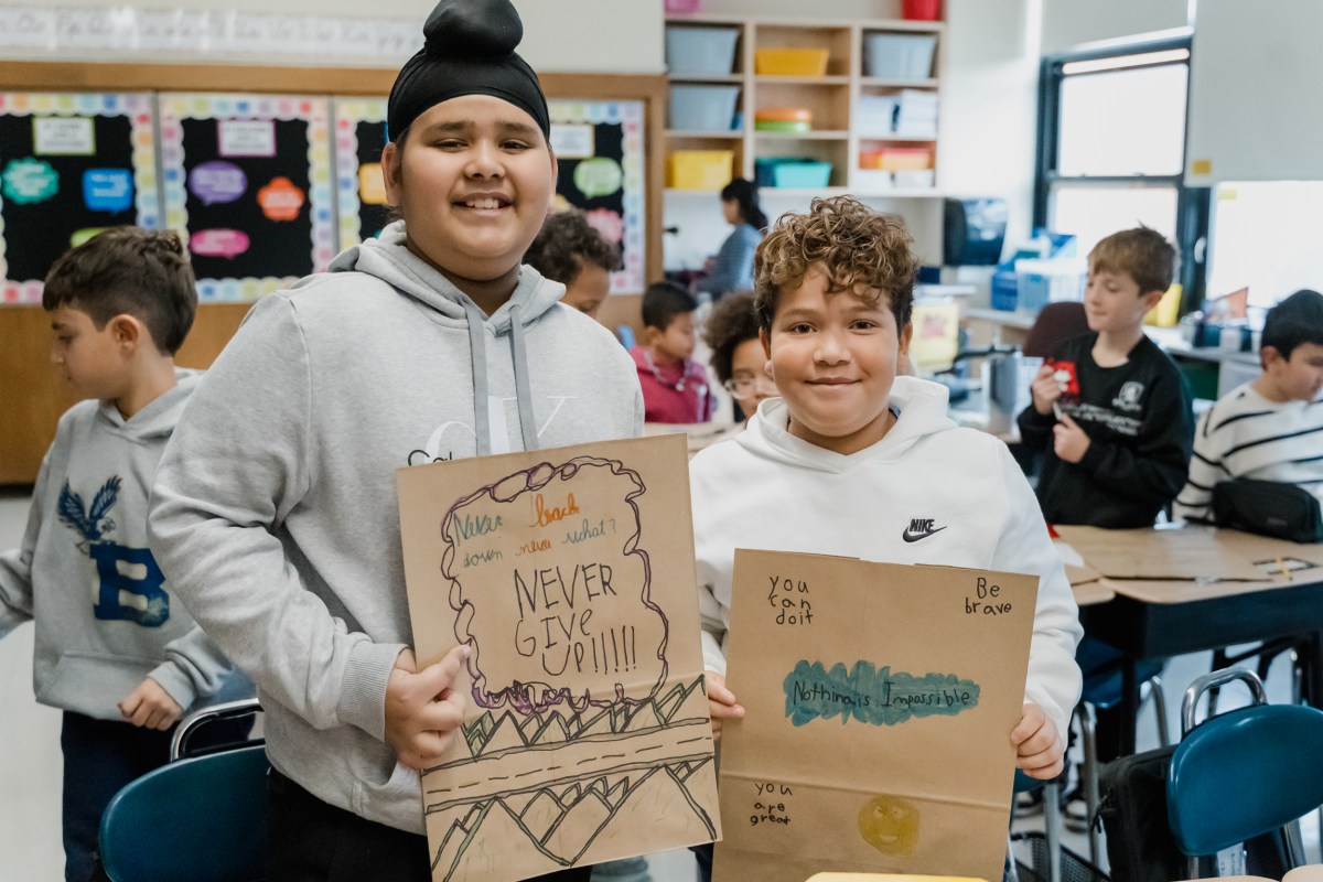 Central Boulevard students decorated grocery bags for King Kullen with uplifting messages and colorful illustrations that will brighten shoppers' days for this month’s Thoughtful Thursday service project.