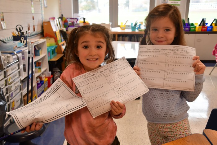 Students guided each other using arrows and maps.