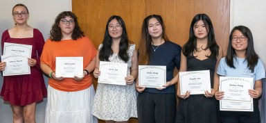 Hicksville High School NYSSMA All-State musicians Lauren Mason, Jillian Galea, Aerie Lim, Diella Chung, Kaylee Lin and Emma Dang (L-R).