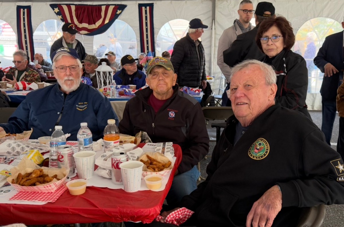 John, Donald and John, who described themselves as Carle Place senior citizens, enjoyed lunch at the Thank You to Our Veterans event.