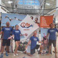 I.FLY Instructors Miguel, Stella, co-owner Anthony Rosamilia, and Spatola (L. to R.) at the newly opened aerial arts school in Westbury.