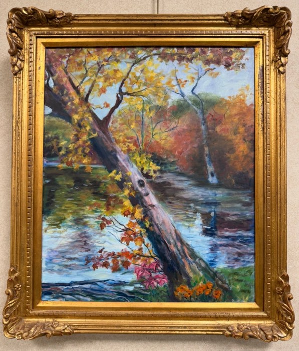 Gloria Glick's oil painting "After The Storm" is part of the “Landscape, Tablescape” exhibit.
