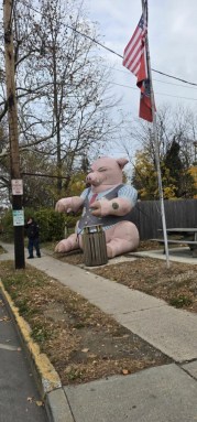 Village of Great Neck officials said union-affiliated protestors displayed an inflatable pig outside the village's trailers.