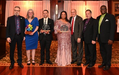 Tom Cabrera, Julie Lyon, Honoree Davis Orellana, Honoree Maria Thomas Santiago, Westbury Mayor Peter Cavallaro, 1st Deputy Mayor Steven Corte and 2nd Deputy Mayor Beaumont Jefferson.