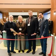 Larry Kinitsky, Sue Ruzenski, Ryan Odland and John Filek at the ribbon cutting for the new Walters-Smithdas atrium.