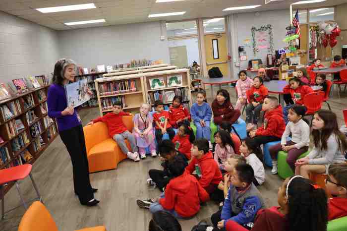 Levittown Schools Deputy Superintendent Beth Zirogiannis read to third gradersat Abbey Lane Elementary School to celebrate the opening of the library.