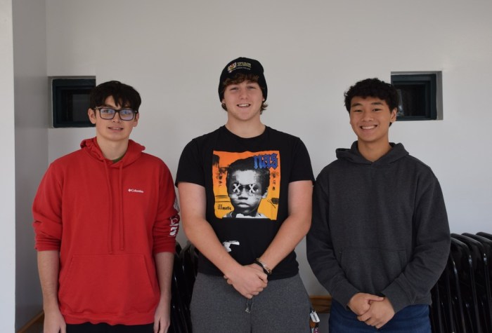 Locust Valley High School filmmakers Dean Wolfe, Raffaele Giannattasio and Justin Kwok (left to right) won Best Use of Character in the 72-Hour Film Festival.